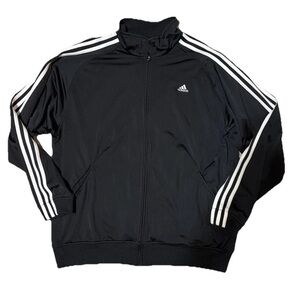 Adidas Men’s Black Tricot Track Jacket Size L 3-Stripes Zip Athletic Streetwear